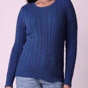 ST JOHNS BAY ladies Crew Neck Cable Knit Sweater MED Fierce Blue NWTS